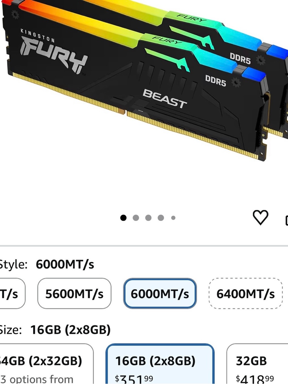 Kingston Fury Beast DDR5 16GB (2x8GB) Black with RGB Accent